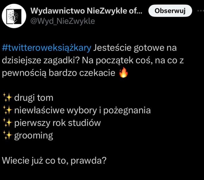 Wydawnictwo niezwykłe grooming - zrzut ekranu z platformy X