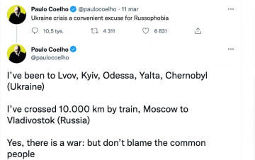 News Paulo Coelho poucza na Twitterze. Pisze o wojnie w Ukrainie