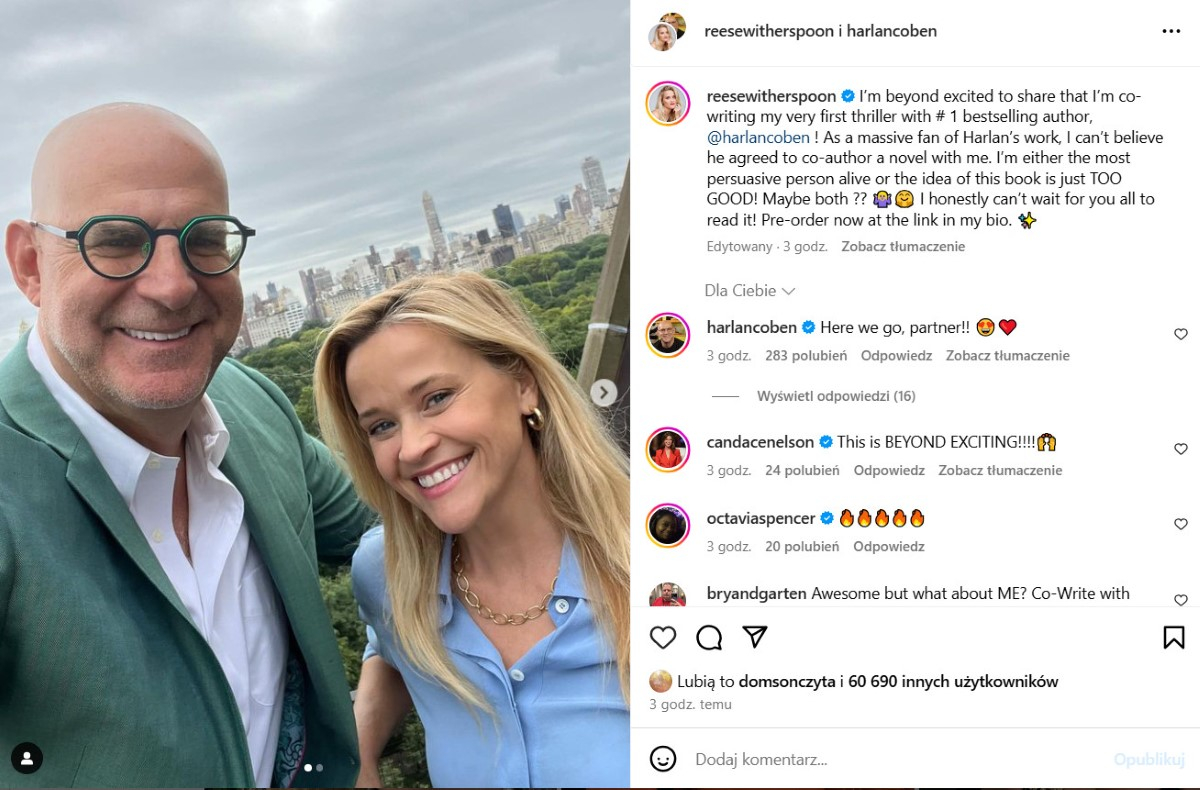 Reese Witherspoon i Harlan Coben / Kadr z Instagrama